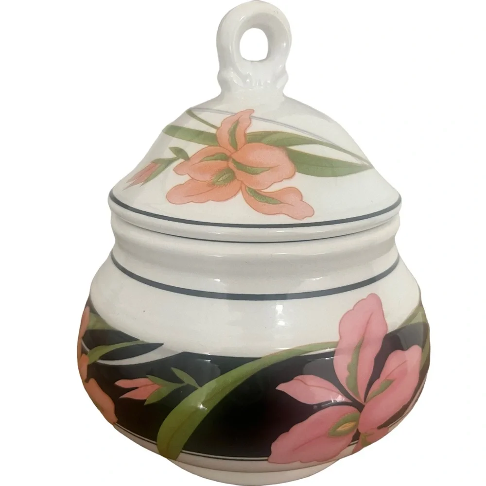 Sango Allure Sugar Bowl W/Lid Pink Flowers Vintage - Picture 4 of 12